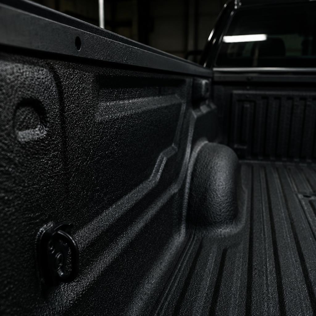 Textured black rubberised coating inside a bakkie load bin